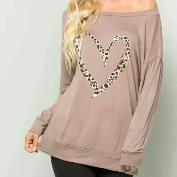 Celeste Tops - Off Shoulder Leopard Heart Tunic